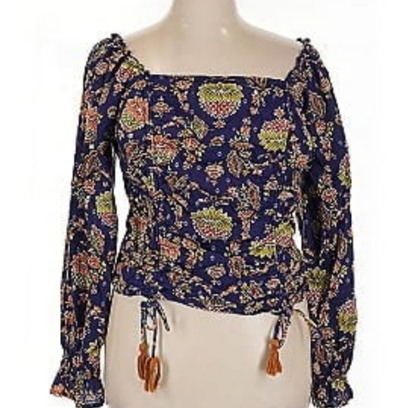 Calligraphie Anthropologie Cropped Floral Blouse Top S - Picture 1 of 6